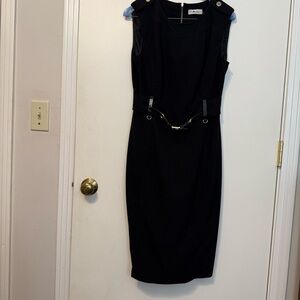Calvin Klein Black Belted Midi Dress